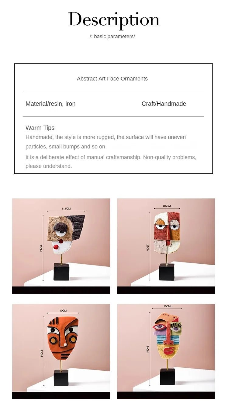Abstract Facial Art Ornaments INS Nordic Style Home Resin Crafts Creative Living Room Wine Cabinet Decoration and Decoration