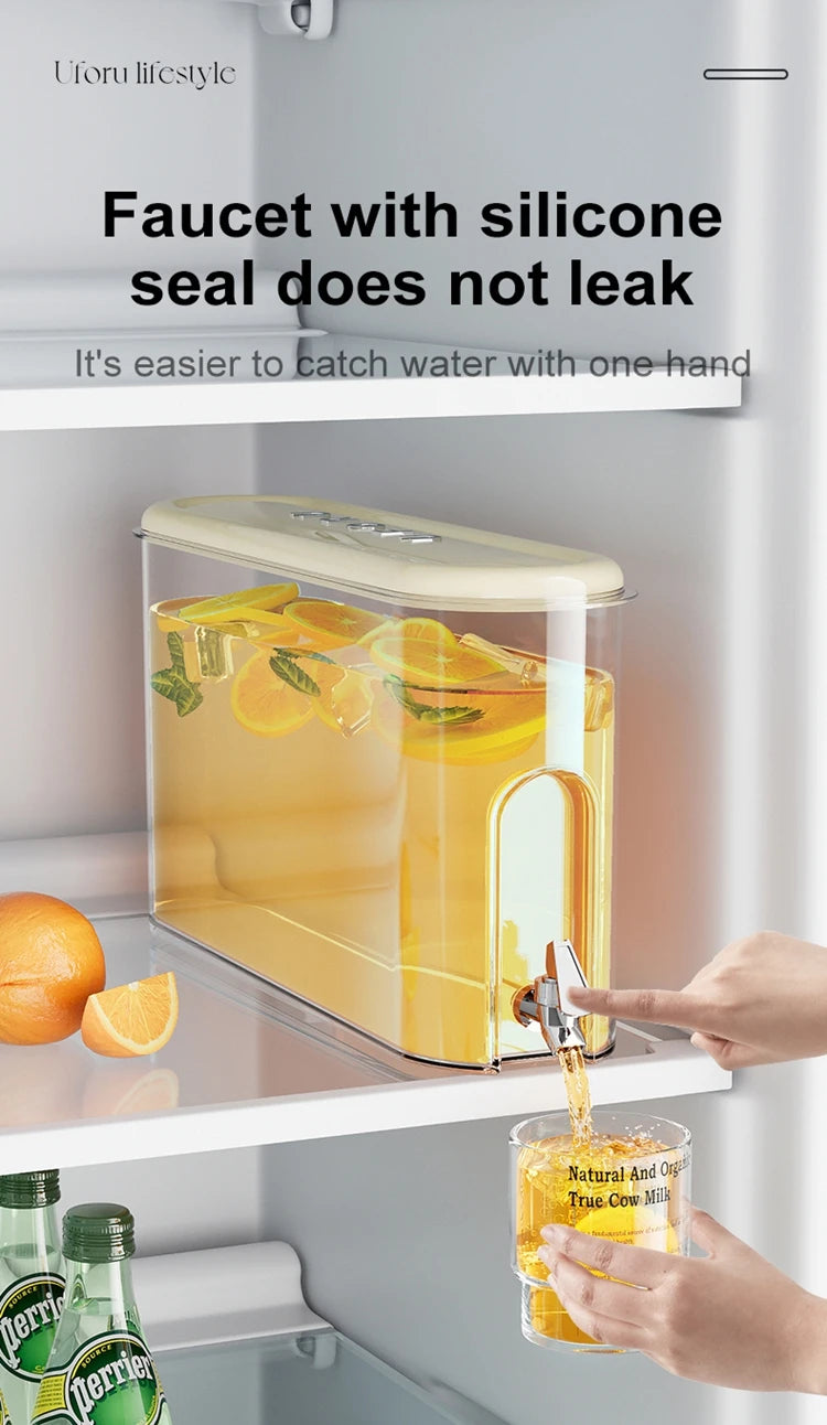 UFORU Leakproof Refrigerator Water Jug Large Capacity Food Grade Beverage Dispenser with Tap for Kitchen Fridge