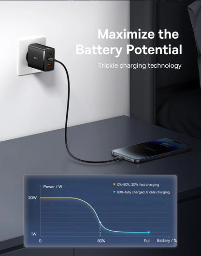 Ładowarka Baseus 65W USB C GaN, wspiera ładowanie QC PD, przenośna szybka ładowarka do iPhone'a 17 16 15, Xiaomi, ładowarka do laptopa