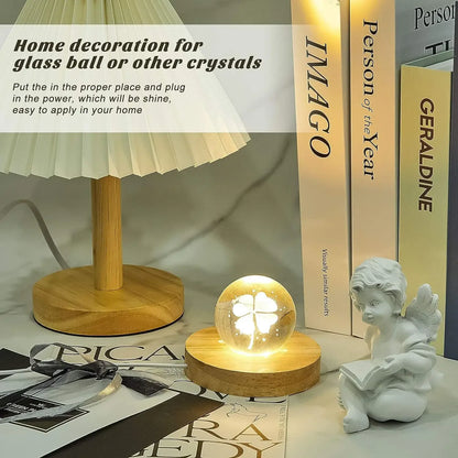 5-8cm Solid Wood LED USB Lamp Holder Display Base Night Light Luminous Bottle Coasters Crystal Ball Glass Ornament Stand Decor