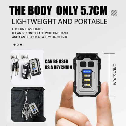 800mAh Super Bright LED COB Flashlight 8 Modes Keychain Light IPX4 Waterproof Magnetic Type C Rechargeable Mini EDC Torch Light