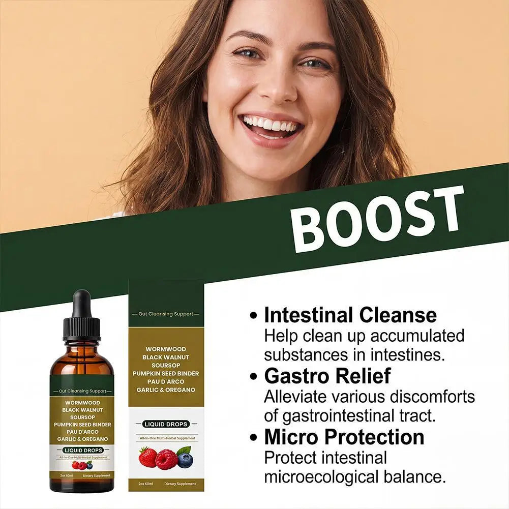 Wormwood Black Walnut Herbal Liquid Drops Gut Cleansing Supplement Aid Digestion Relieve Bloating Support Intestinal Health