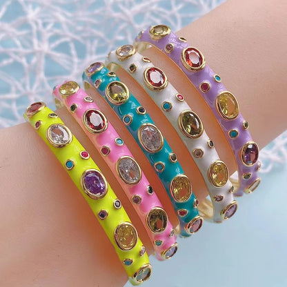 Fashionable Multicolor Gold Plated Gemstone Charm Bangle,Fine Colorful Enamel Open Adjustable Bracelet Jewelry Supply  Q35