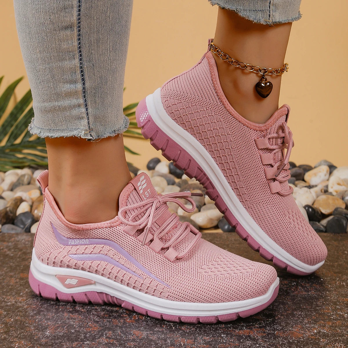 Women's Lightweight Knit Walking Shoes Comfort Breathable Mesh Sneakers with Accent & Anti-Slip Sole，Free shipping