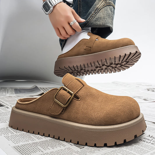 2026 Summer New Plus Size Slip-on Closed Toe Mule Slippers, Men Thick Sole Height Increasing Trendy Versatile Casual Slippers