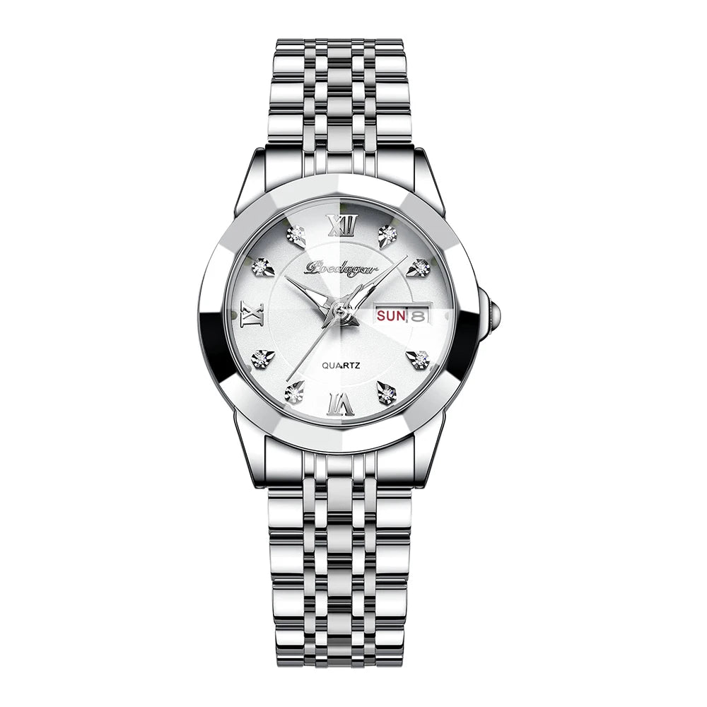 POEDAGAR Luxury Brand Women's Watches Waterproof Luminous Date Week Quartz Watch For Woman Stainless Steel Fashion Ladies Watch