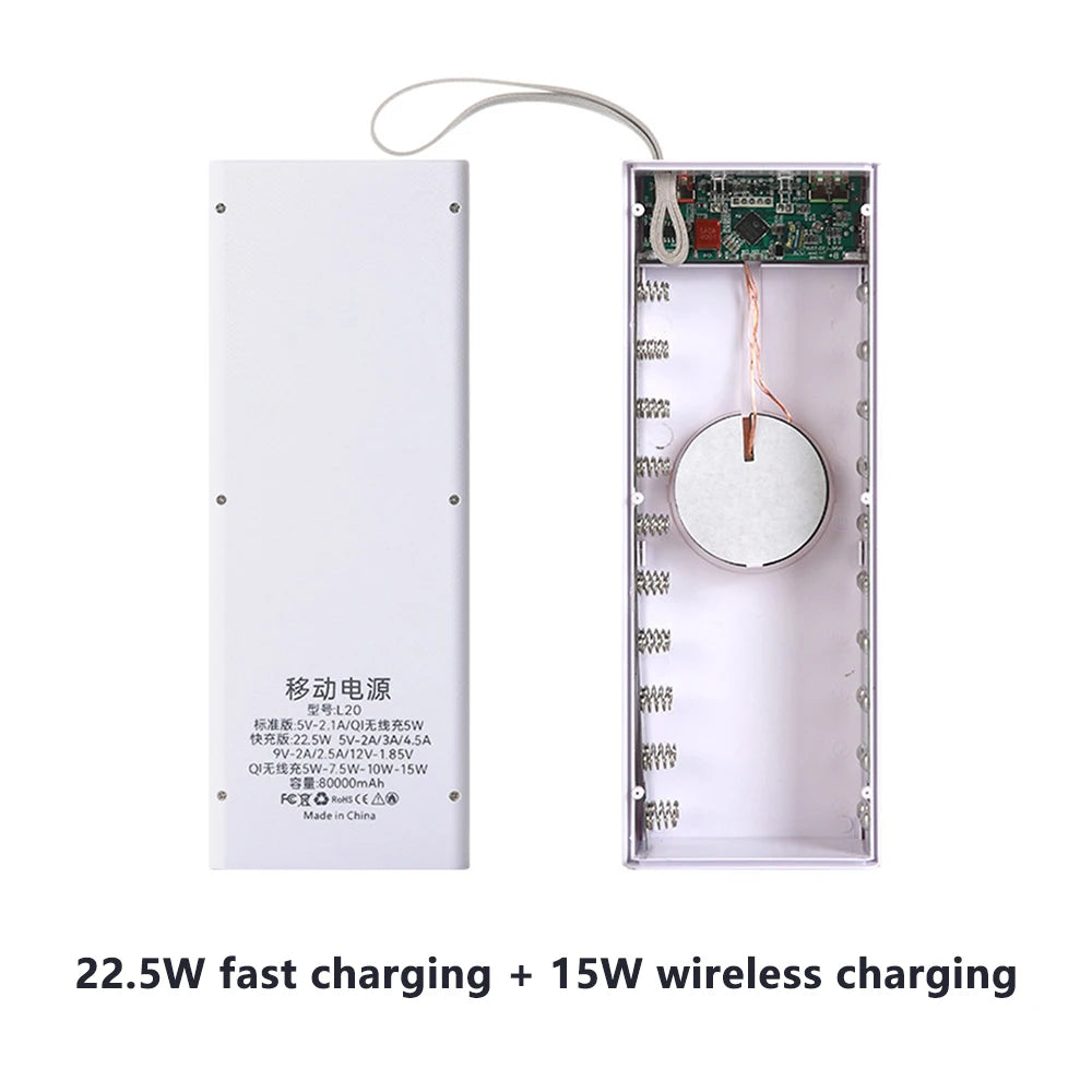 20*18650 Detachable Power Bank Case 22.5W PD QC3.0 Quick Wireless Charging DIY Shell With LED Lighting 18650 Battery Storage Box