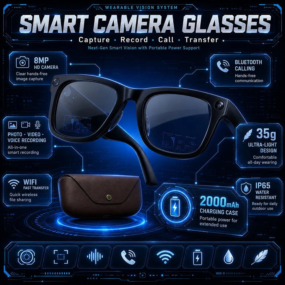 2026 New AI Smart Glasses 8MP HD Camera AI Translator Surround Sound Audio Smart Assistant 2000mAh Charging Case Smart Eyewear