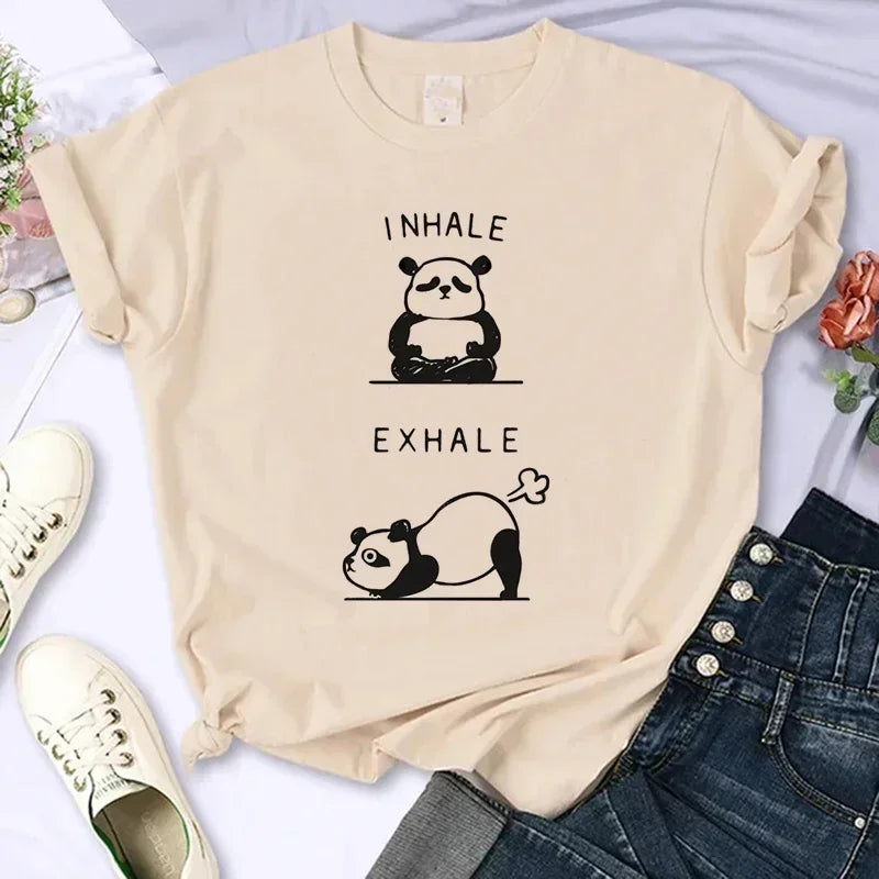 Cartoon Casual Creative T-shirt Vintage Round Neck Clothes Funny Cute Panda Printed T Shirt for Women Summer Sleeve