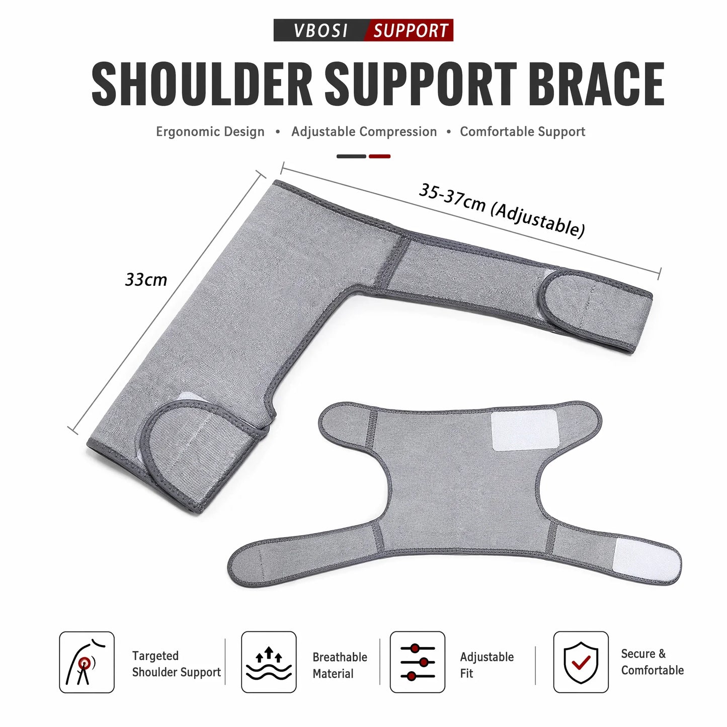 VBOSI Adjustable Compression Shoulder Support Brace Breathable Sports Shoulder Wrap for Men Women Gym Basketball Pain Relief Inj