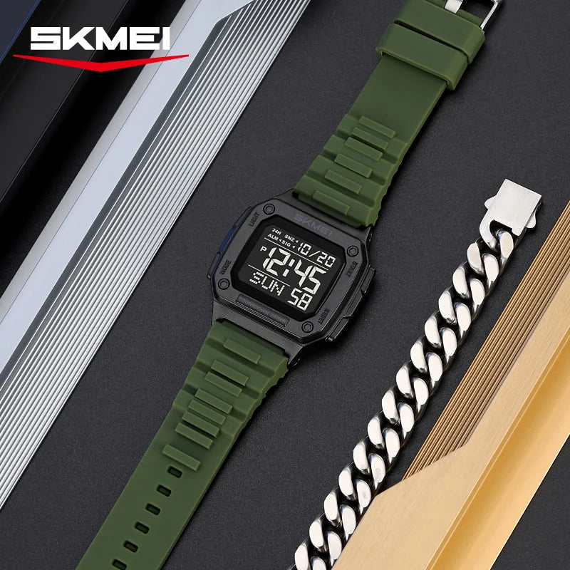 SKMEI 2456 Fashion Digital New Watch for Men Alarm Retro Sport Electronic Wristwatch LED Countdown Hand Clock Reloj Masculino