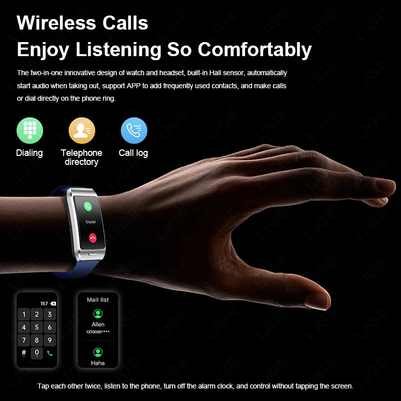 LIGE Smart Watch 2 In 1 TWS Headset 1.57" Men Women GPS Sports Fitness ECG Heart Rate Watches Bluetooth Call Music Smartwatch
