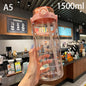 1.5/2Liter Sport Straw Water Bottle With Time Scale Plastic Summer Cold Juice Water Cup Large Capacity Portable Travel Bottles
