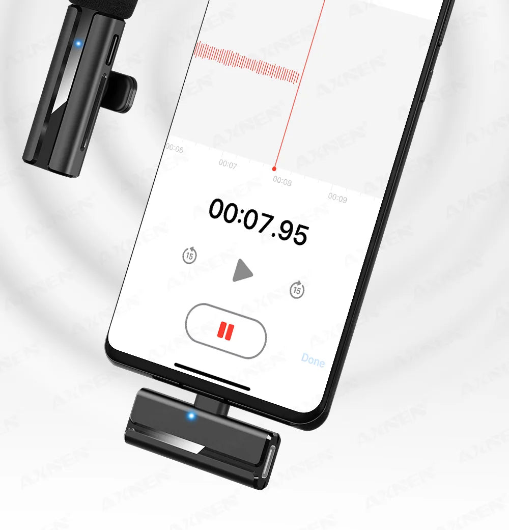 2-in-1 Wireless Lavalier Microphone for iPhone Android, Mini Pro Lapel Mic with Noise Reduction & Pickup for Vlog Live Recording