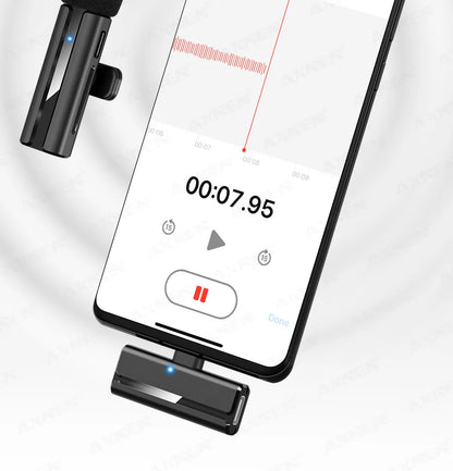 2-in-1 Wireless Lavalier Microphone for iPhone Android, Mini Pro Lapel Mic with Noise Reduction & Pickup for Vlog Live Recording