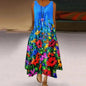 New Women's Fashion Casual Printed Dandelion Sleeveless Dress Summer Casual Printed Long Dress