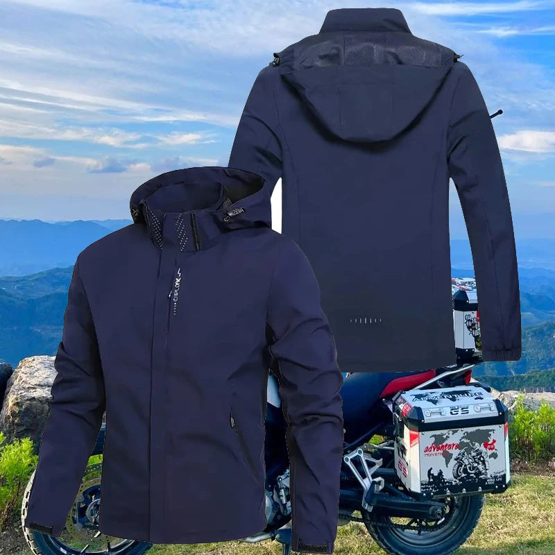 Men's Solid Navy Lightweight Outdoor Hiking Jacket Waterproof Windbreaker Casual Sports Coat Removable Hood Trekking