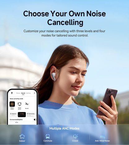 QCY Melobuds N50 ANC Bluetooth 5.4 Słuchawki Bezprzewodowe z Aktywną Redukcją Szumów 6 Mikrofonów Czyste Połączenia Wielopunktowe