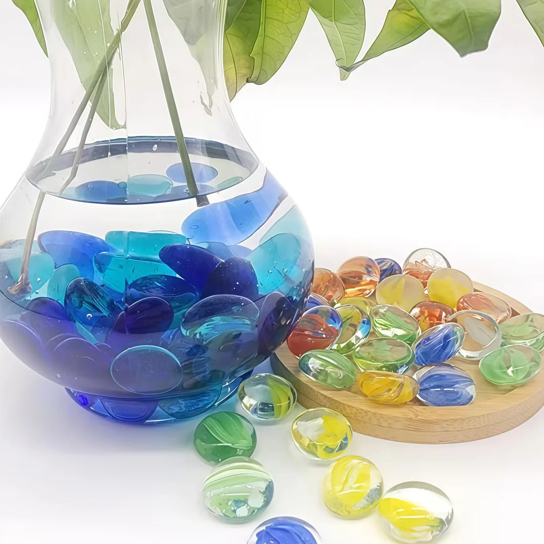 50g/100g/200g Vibrant Blue- Glass Beads, 15-17mm - Ideal for DIY Home Decor, Fish Tank Embellishments & Artistic Vase Fillings