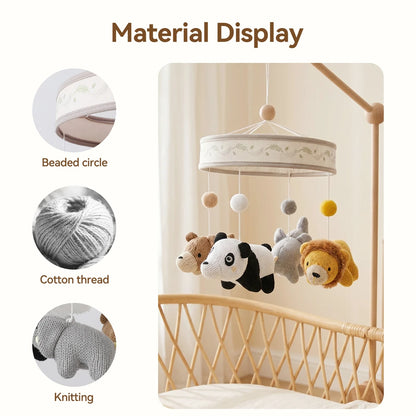 Crochet Animal Crib Bell 360 Degree Rotation Crib Mobile Built in Bell Sensory Bed Bell Toys Mobile Hanging Toys
