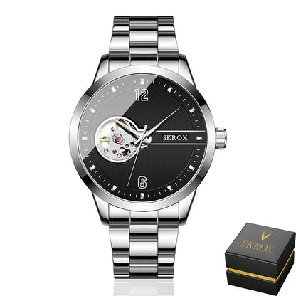 SKROX Original Luxury Brand Waterproof Tourbillon Automatic Clock Steel Skeleton Mechanical Man Watch Business Male Wristwatches