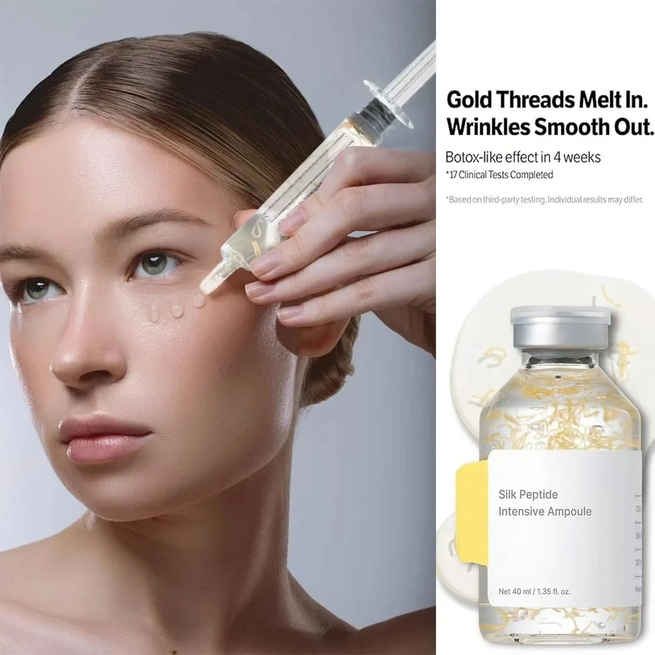 Anti-Aging Face Ampoule Collagen Silk Peptide Serum, Skin Tightening Lifting Boost Elasticity Fade Fine Lines Wrinkles Facial