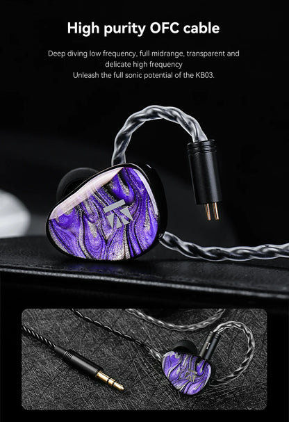 KBEAR Alkaid KB03 1DD+1BA+1Bone Conduction Hybrid IEM HiFi Earphones Beryllium-Coated Dynamic 3D Printed Resin Cavity Wired Headphones for Audiophile & Gaming
