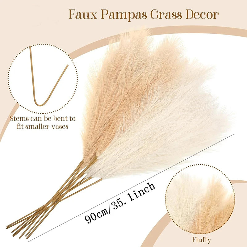 90/120CM 1Pcs Fluffy Pampas Grass Bouquet for Wedding Home Party Vase Decoration Boho Fake Plant Reed Flowers Arrangement