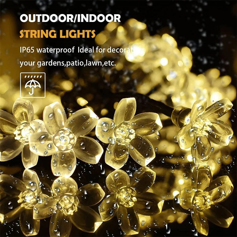 Outdoor Solar Led String Lights Cherry Flowers  Light Strings 8 Lighting Modes Solar Lamp for Camping Wedding Christmas Decor