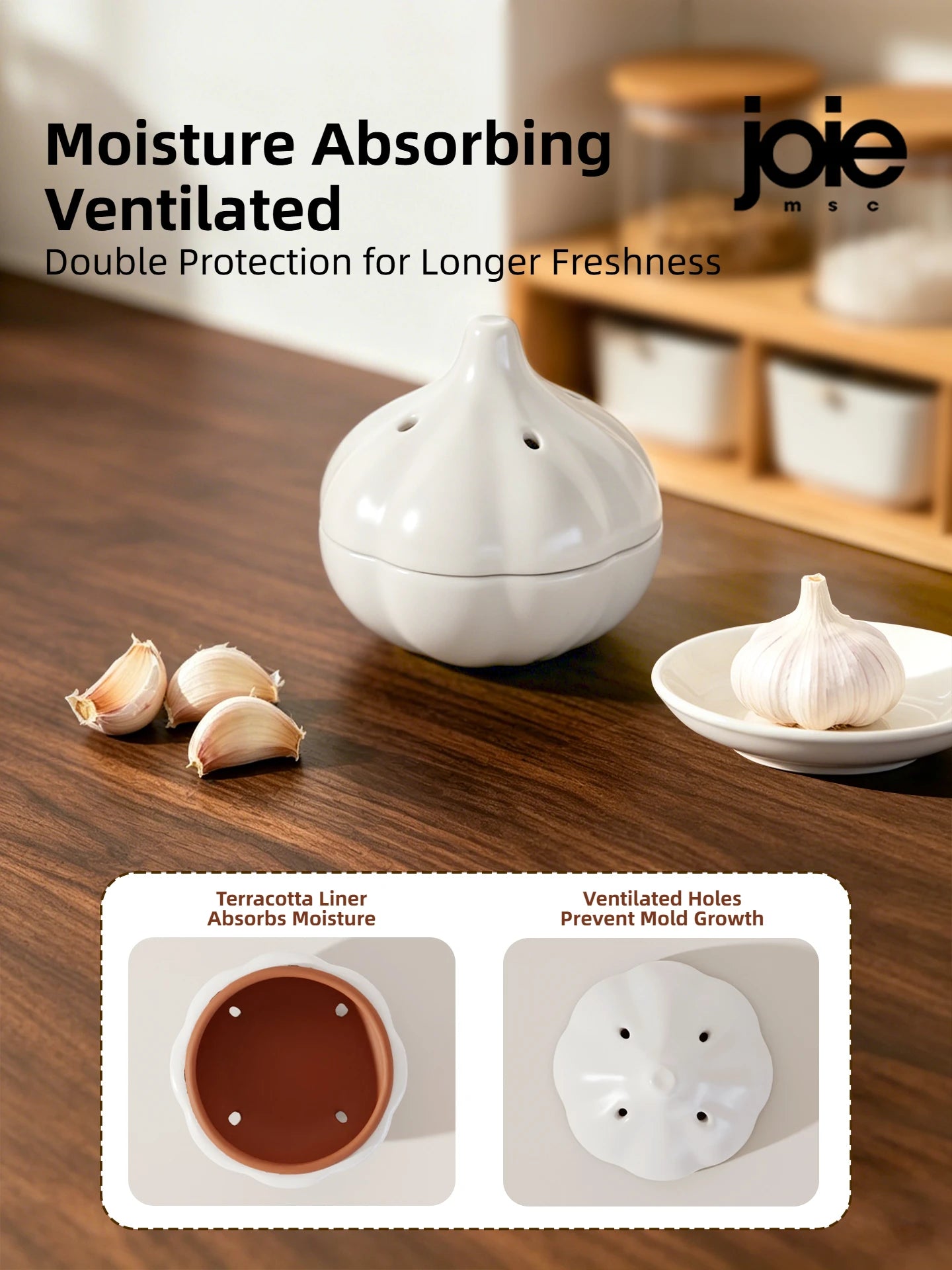 Joie Garlic Storage Box Moisture Proof Anti-mold Ventilation Ceramic Storage Jar Chili Ginger Storage Box Organizer