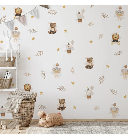 Boho Cute Cartoon Animal Elephant Lion Star Dreamy Wallpaper Stickers For Baby Girl Room Wall Decals Interior Playful Room Decor