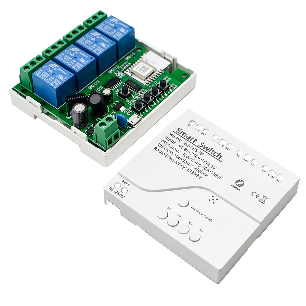 Tuya Zigbee Relay 4CH Smart Home Switch Module APP Remote Control Wireless Radio RF 433 4 Channel Relay for Zigbee Gateway Hub