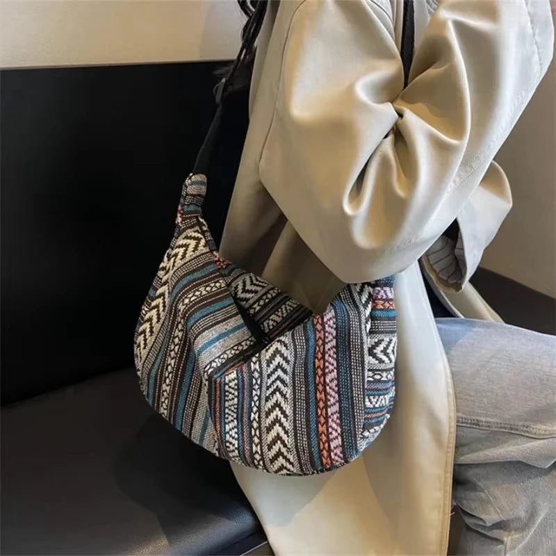 1pcs Crossbody Bags Tribal Style Shoulder Bag Foldable Crossbody Striped Pattern Flag Theme Hand Washable Edge Painted Lining