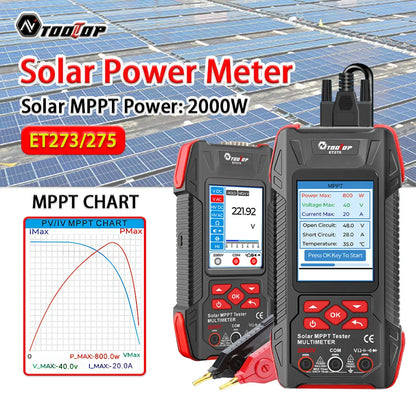TOOLTOP 2000W Solar MPPT Power Tester 3.2 Inches 2KV 60000 Counts Multimeter Photovoltaic Solar Power Meter Pmax Voc Isc Test