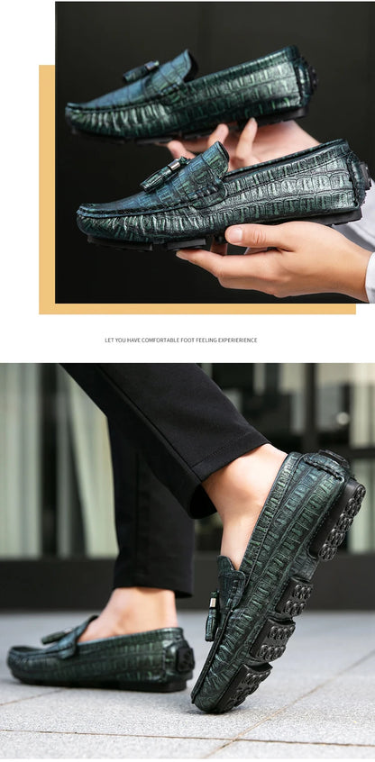 Casual Summer MenLoafers  Shoes Men's Slip-On Anti-Slip Breathable Loafers Shoes Round Toe Flat Heel Rubber Outsole PU Mens
