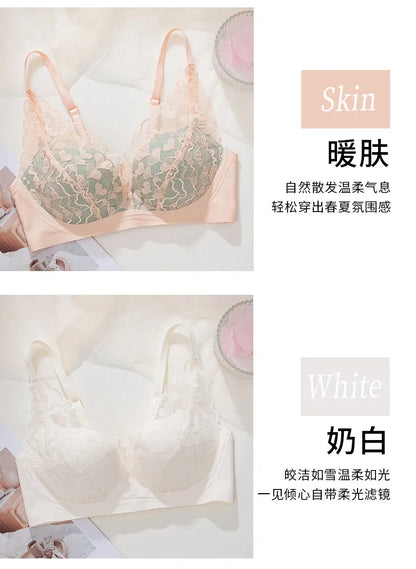 French Sexy Lace Bra and Panty Set for Women, Push Up Wireless Bralette, Comfortable & Breathable Small Chest, Bestseller MOYISU