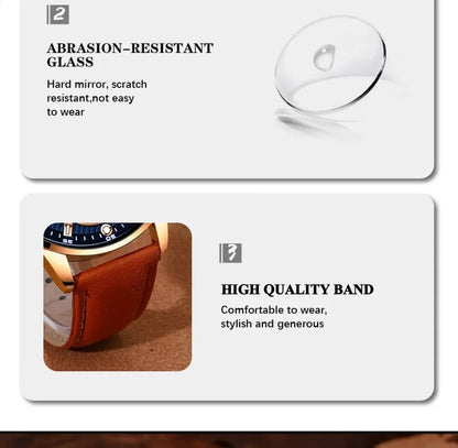 2PCS Set Luxury Brown Mens Quartz Watches Fashion Male Business Casual Wristwatch with Bracelet