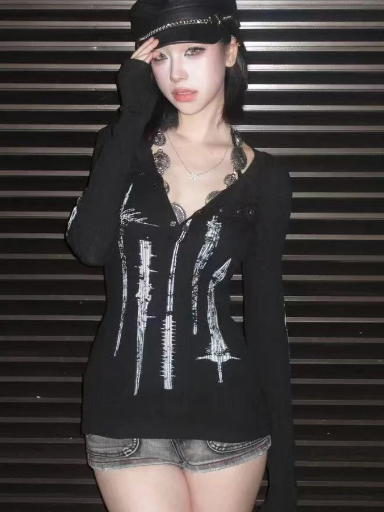2025 Subculture Aesthetic Autumn Slim Long Sleeve T-Shirts Women New Hot Girl Print Design Tees Female Hepburn Chic Y2k Outfits