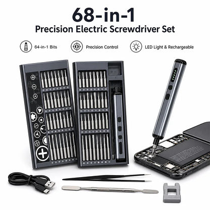 68 in 1 Rechargeable Electric Screwdriver Set Portable Magnetic Screwdriver Bits for iPhone PC Watch Electronic Repair Tool