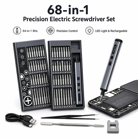 68 in 1 Rechargeable Electric Screwdriver Set Portable Magnetic Screwdriver Bits for iPhone PC Watch Electronic Repair Tool