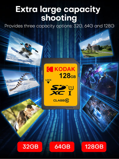 KODAK C10 SD Card C10 High Speed Flash Cards 32GB 64GB 128GB SDXC SDHC Class 10 Memory Card For DSLR Camera