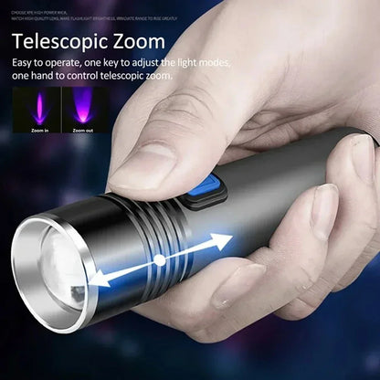 1/2PCS USB Charging Ultraviolet Flashlights UV Flashlight Blacklight Zoomable Torch Lamps Pet Urine Detector Hunting UV Light
