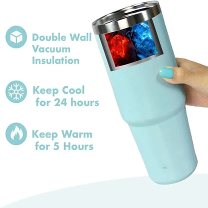 20/30oz Vacuum Insulated Tumbler with Lid: Stainless Steel Portable Cup with Dazzling Tote Handle for Hot & Cold Drinks