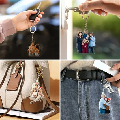 Custom Photo & Text Acrylic Keychain, Personalized Irregular Cutout Portrait Key Ring, Customized Couple Memorial Bag Charm Gift
