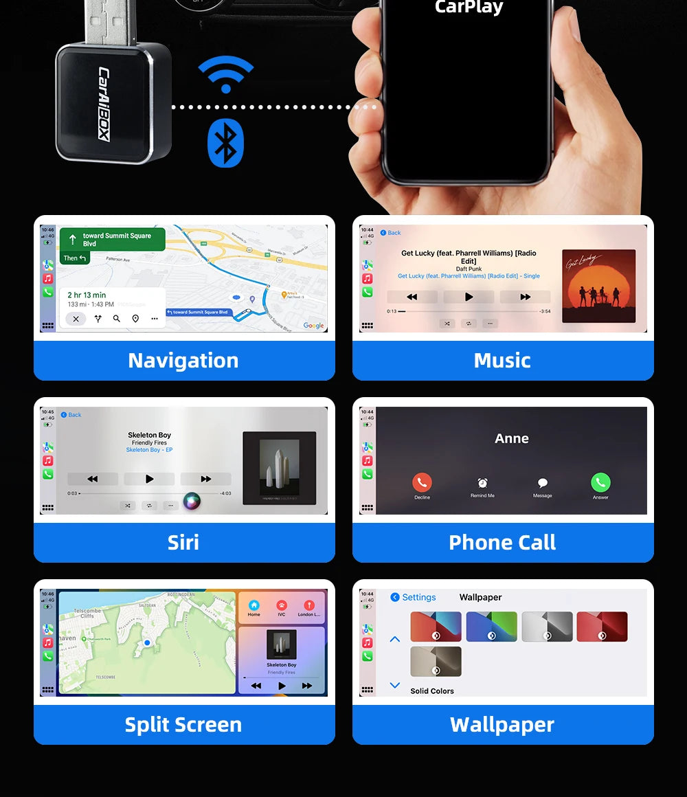 Wireless 2 in1 CarPlay Adapter for Apple iPhone Android Wired to Wireless Carplay AI Box USB Type C Connection Auto Car Dongle