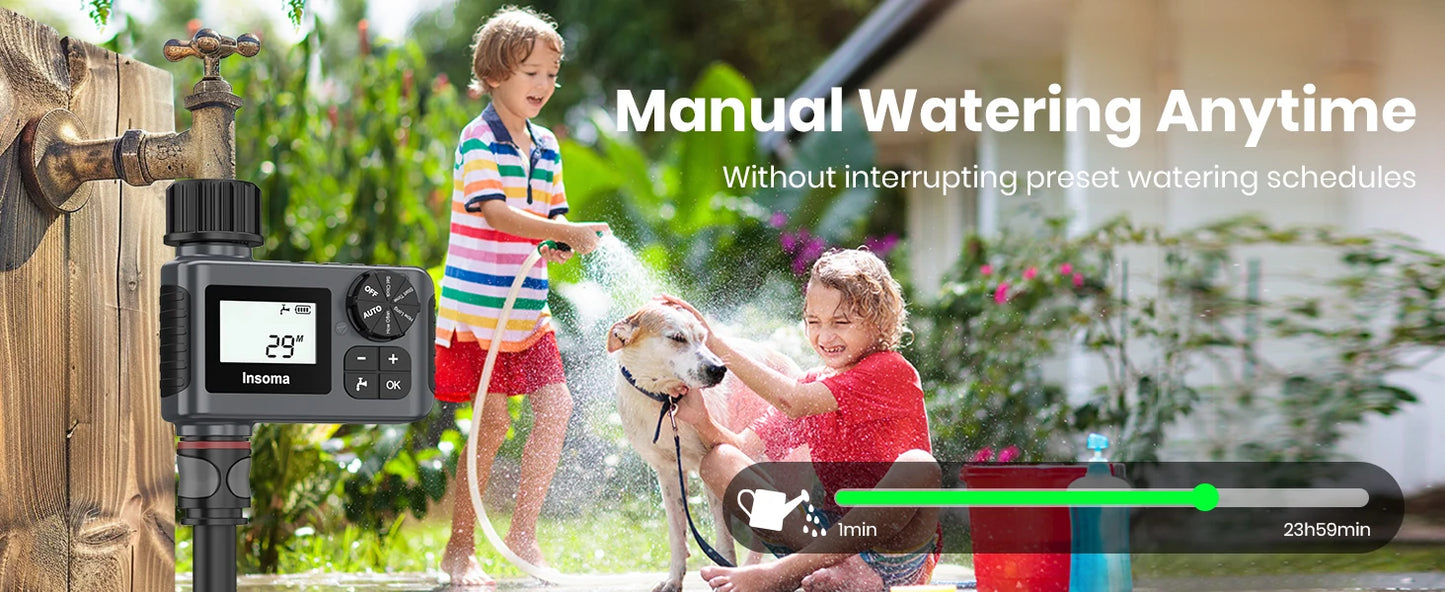 INSOMA Automatic Water Timer Intelligent Irrigation Watering System LCD Display IPX5 Sprinkler Timer Garden Programmer Equipment