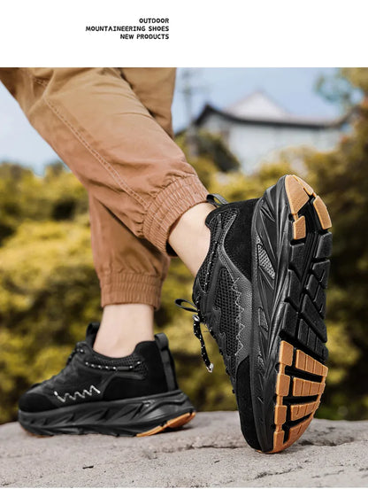 Men's Hiking Shoes Breathable Mesh Leather Upper Non-slip Rubber Sole Outdoor Casual Trekking Walking Shoes Size 39-45
