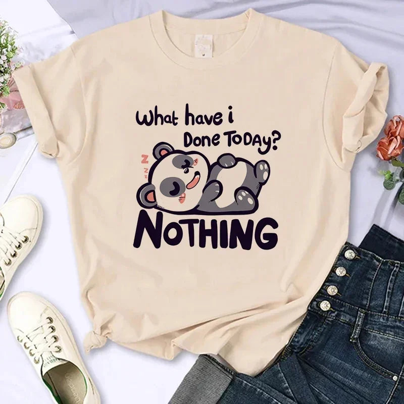 Cartoon Casual Creative T-shirt Vintage Round Neck Clothes Funny Cute Panda Printed T Shirt for Women Summer Sleeve