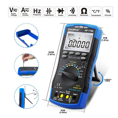 Miernik cyfrowy HoldPeak HP-770D True RMS automatyczny multimetr 40000 zliczeń do pomiaru omów woltów amperów tester pojemności