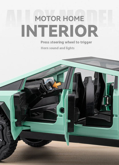 Cyber Truck Pickup Trailer RV Metal Alloy Toy Car Model Die-Casting Off-Road Vehicle Men's Gift Collection Truck Ornaments